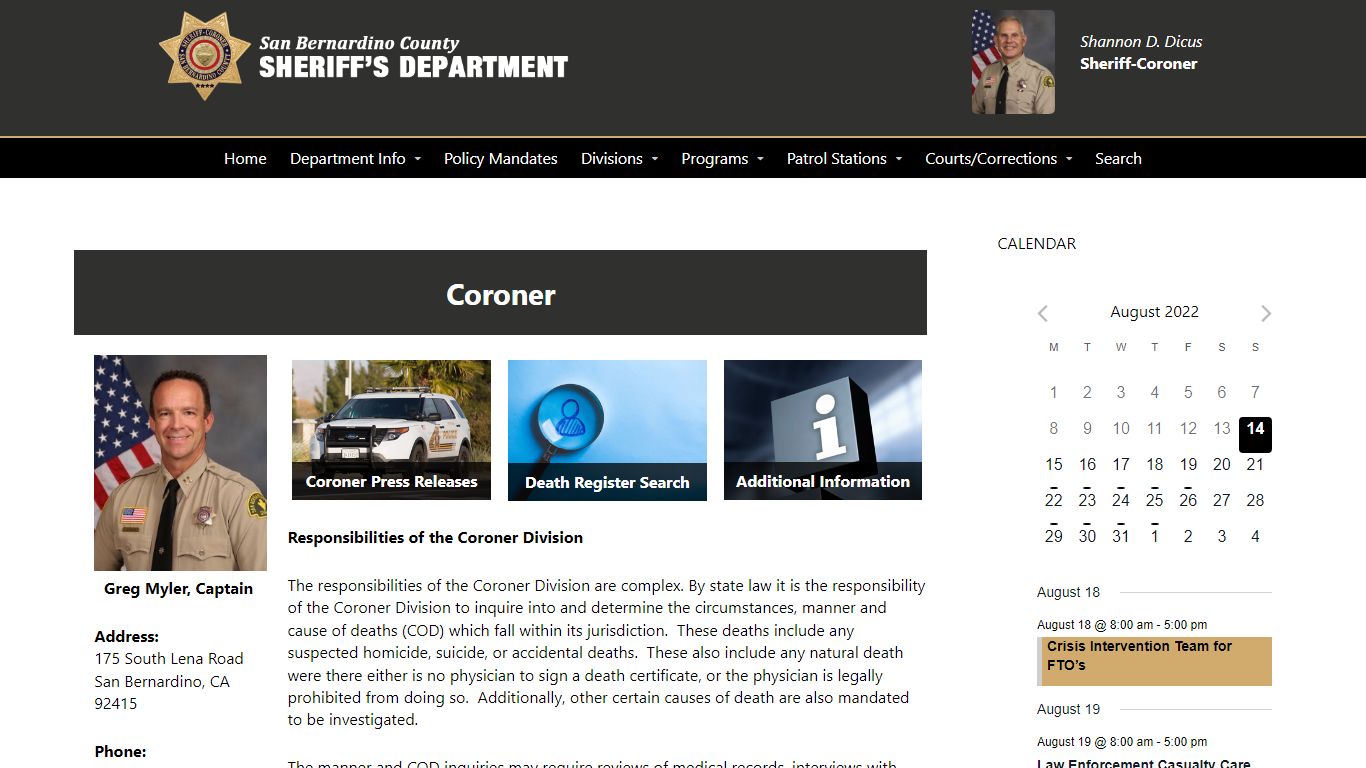 Coroner – San Bernardino County Sheriff's Department
