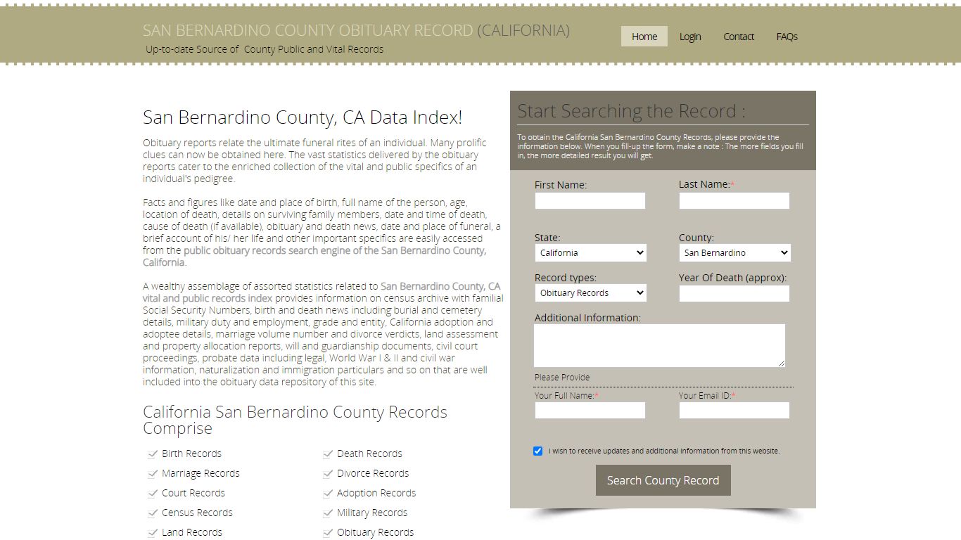 San Bernardino County, California Obituary Death Notice Index