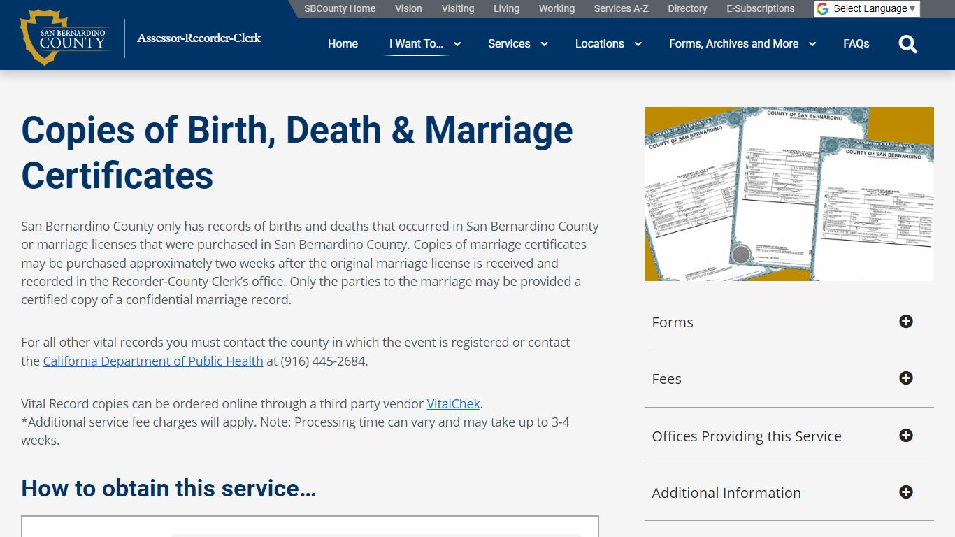 Copies of Birth, Death & Marriage Certificates - San ...