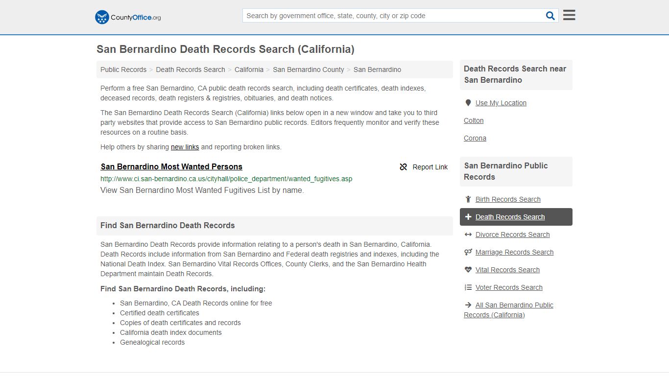Death Records Search - San Bernardino, CA (Death ...